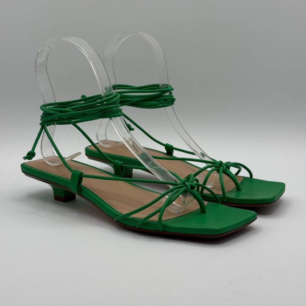 Veronica Beard Jungle Green Foley Heel Tie Sandals Size 6M - Picture 4 of 16